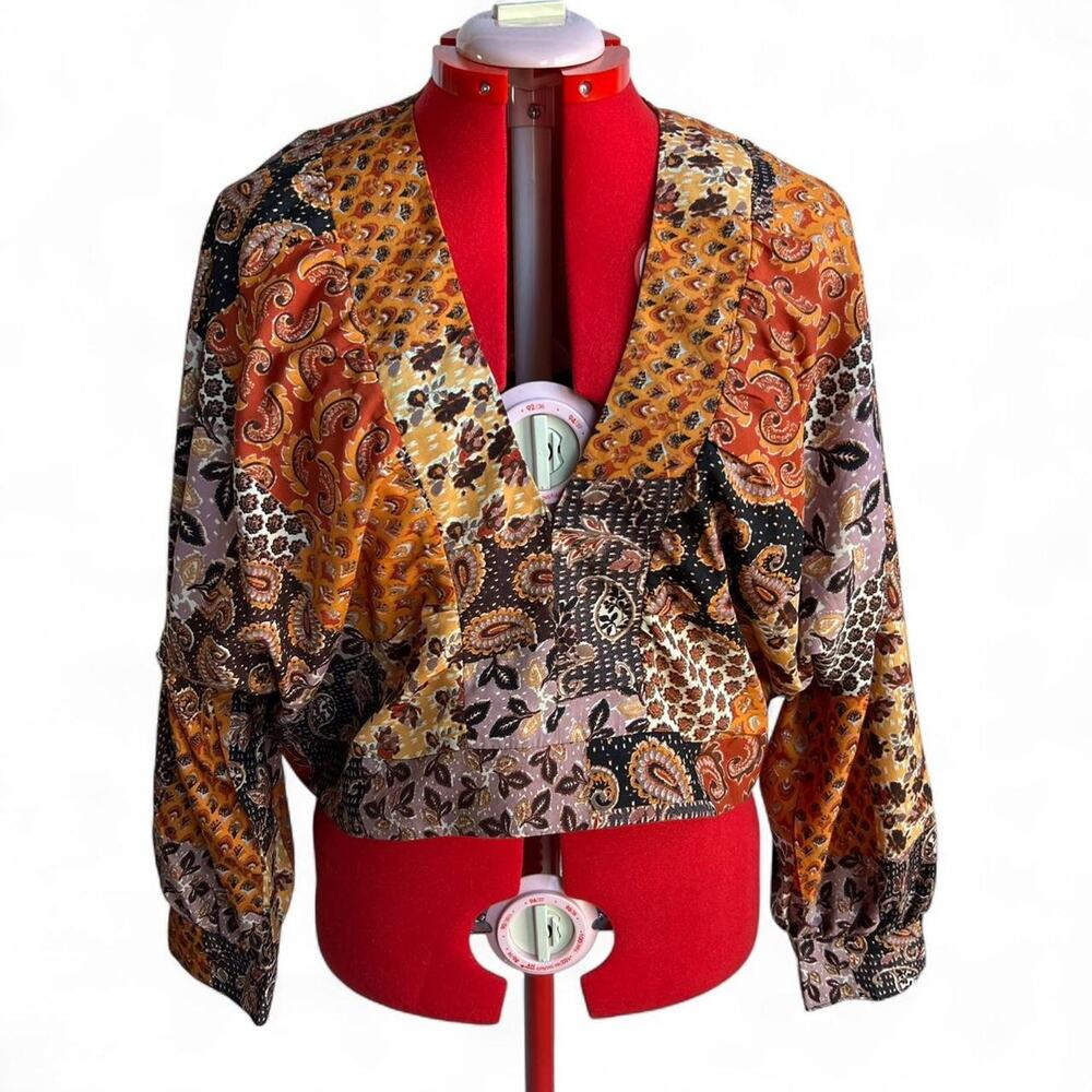 Truth NYC Orange & Purple Paisley Patchwork Boho Blouse 3X